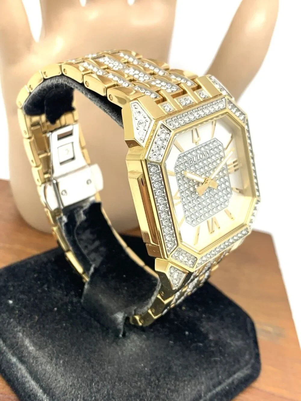 Bulova Men's Watch 98A295 Octava Quartz Crystal Pave Gold Stainless Steel 40mm